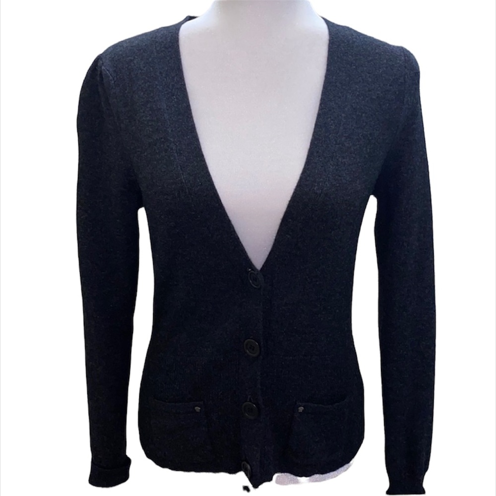 Auth VERSUS Gianni Versace Italy dark grey grey wool cardigan button jacket